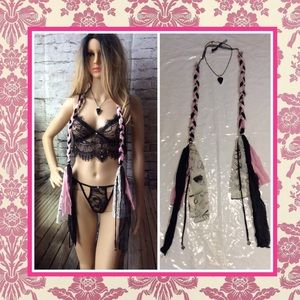 🎀BLACK & PINK BRAIDED NECKLACE PENDANT SCARF MIX